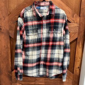 Old Navy Men's Casual Plaid Shirt - Red, Black, Cream Smoke free home Size L